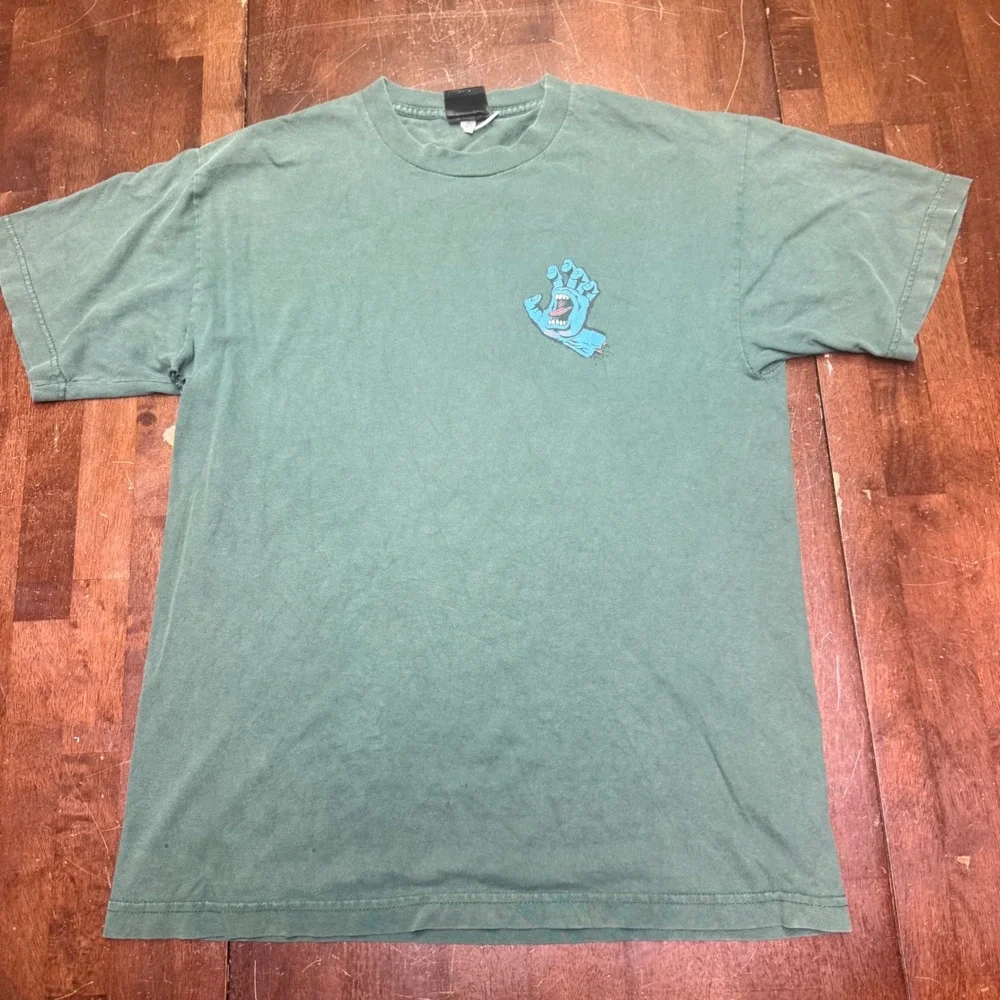 Santa Cruz T-Shirt Mens Medium Green Screaming Hand Graphic Short‎ Sleeve Skate